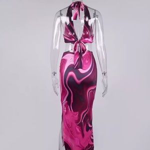 marble pink and black dress.